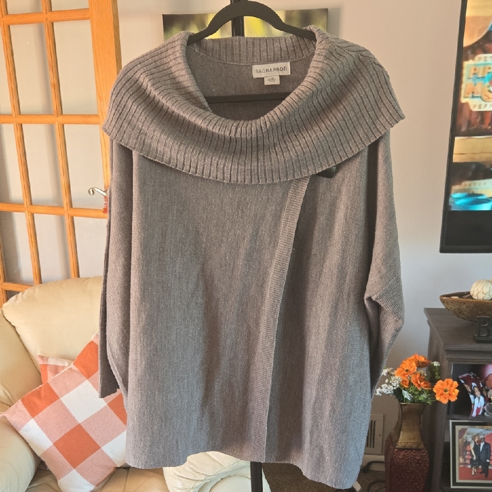 Sag Harbor Heather Gray Wide Cowl Neck Sweater🩶 SIZE L/XL